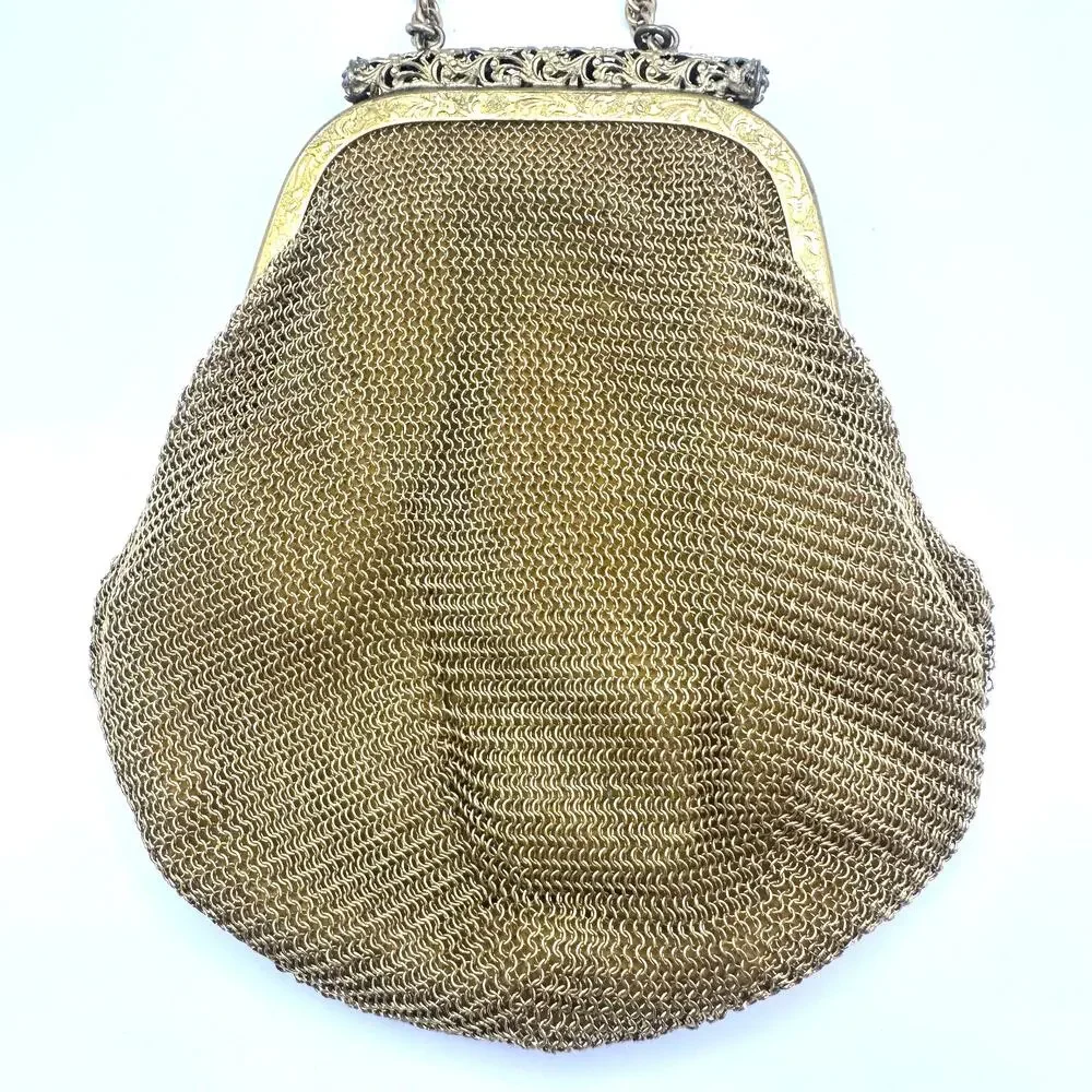 Made in US Zone Germany vintage gold tone mesh purse rhinestones wristlet bag